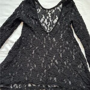 Vintage Romantic Sultry Black Lace Long Sleeve Top Whimsygoth Size S